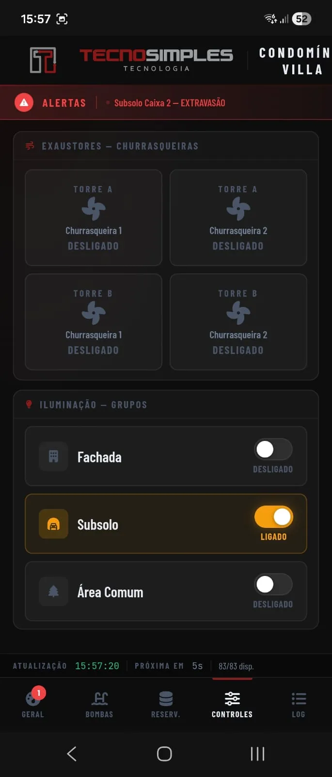 App BMS — Controles