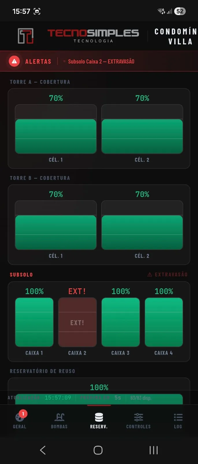 App BMS — Reservatórios