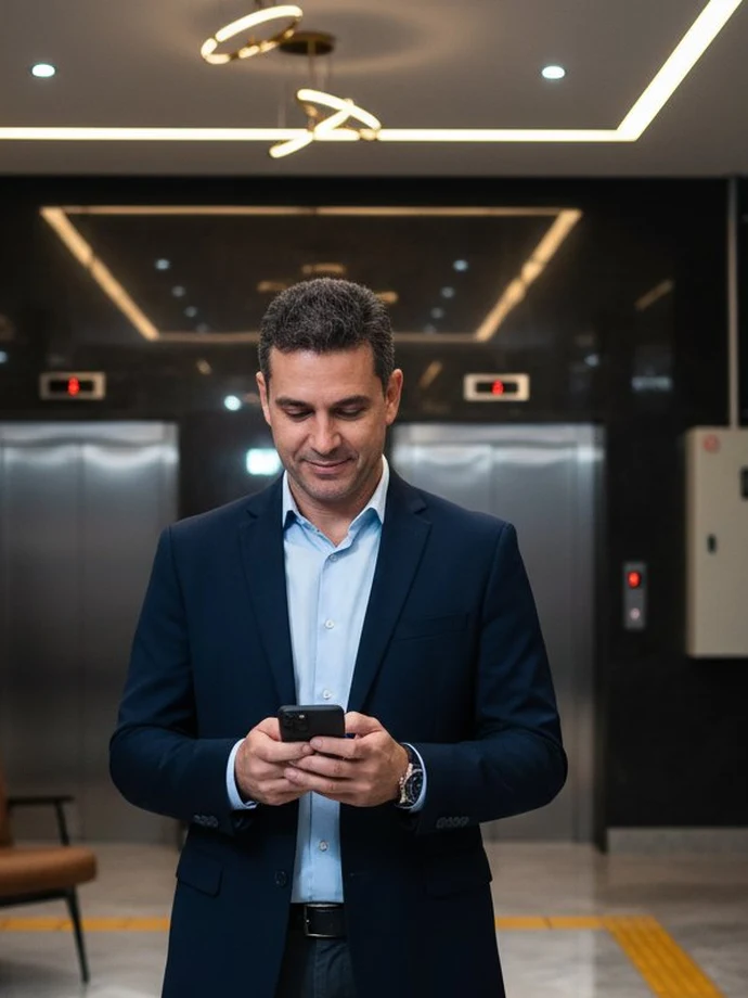 Síndico monitorando o condomínio pelo app BMS TecnoSimples